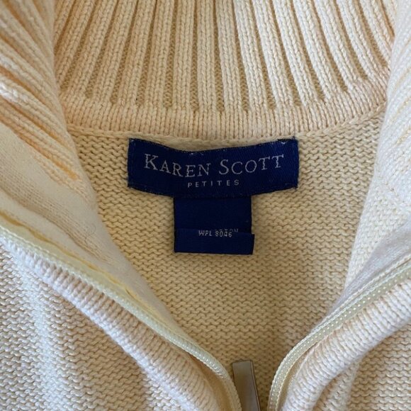 Vintage Karen Scott Sweater Ivory Cotton Cable Knit 3/4 Zip Mock Neck Pullover 6 - Picture 2 of 8